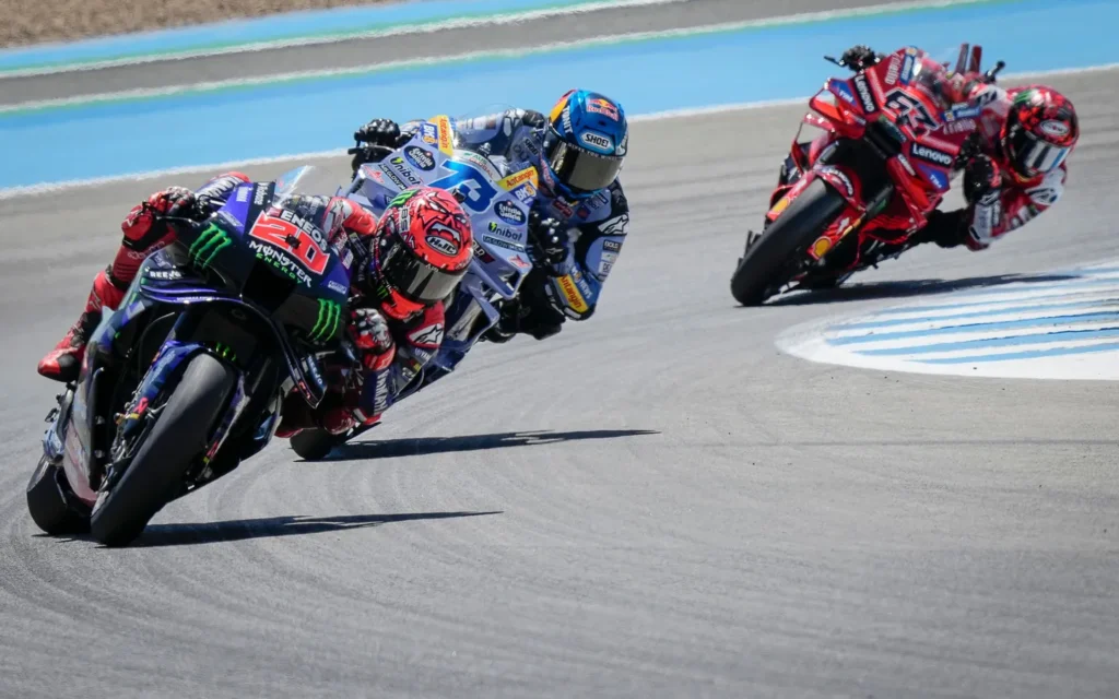 Fabio Quartararo Alex Marquez Francesco Bagnaia MotoGP 2025 Spanish GP Jerez Race Podium Finishers