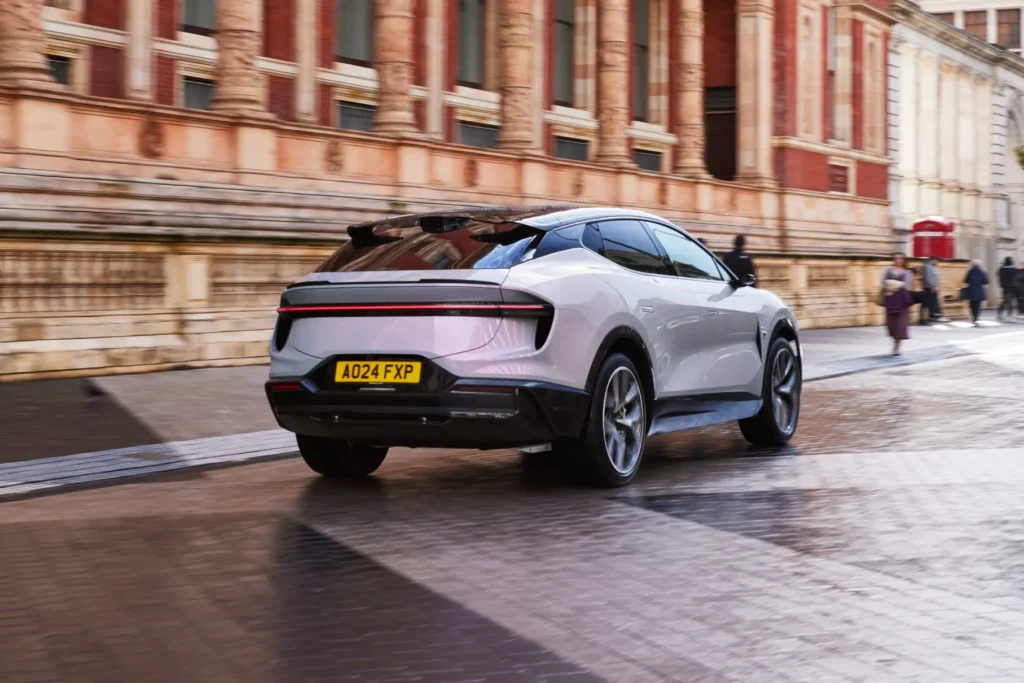 Lotus Eletre Electric SUV Rear Uber Green London Rev N Rumble