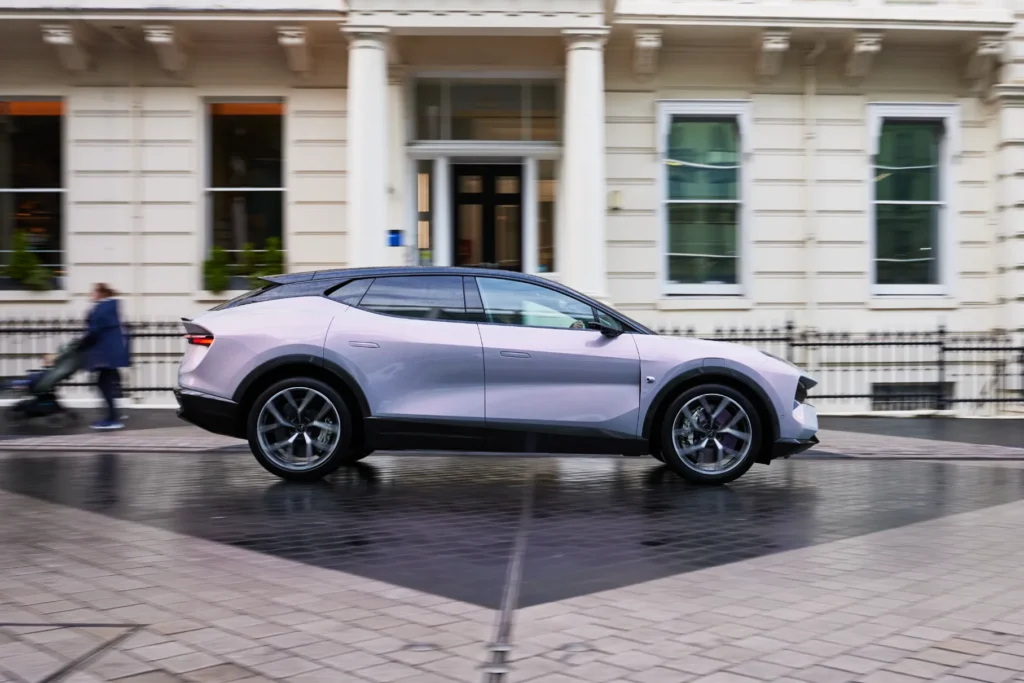 Lotus Eletre Electric SUV Side Profile Uber Green London Rev N Rumble