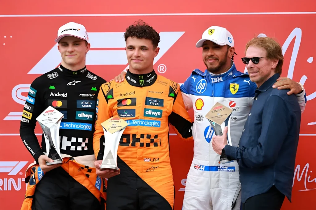 F1 2025 Miami GP Sprint Race Podium Finishers Oscar Piastri Lando Norris Lewis Hamilton