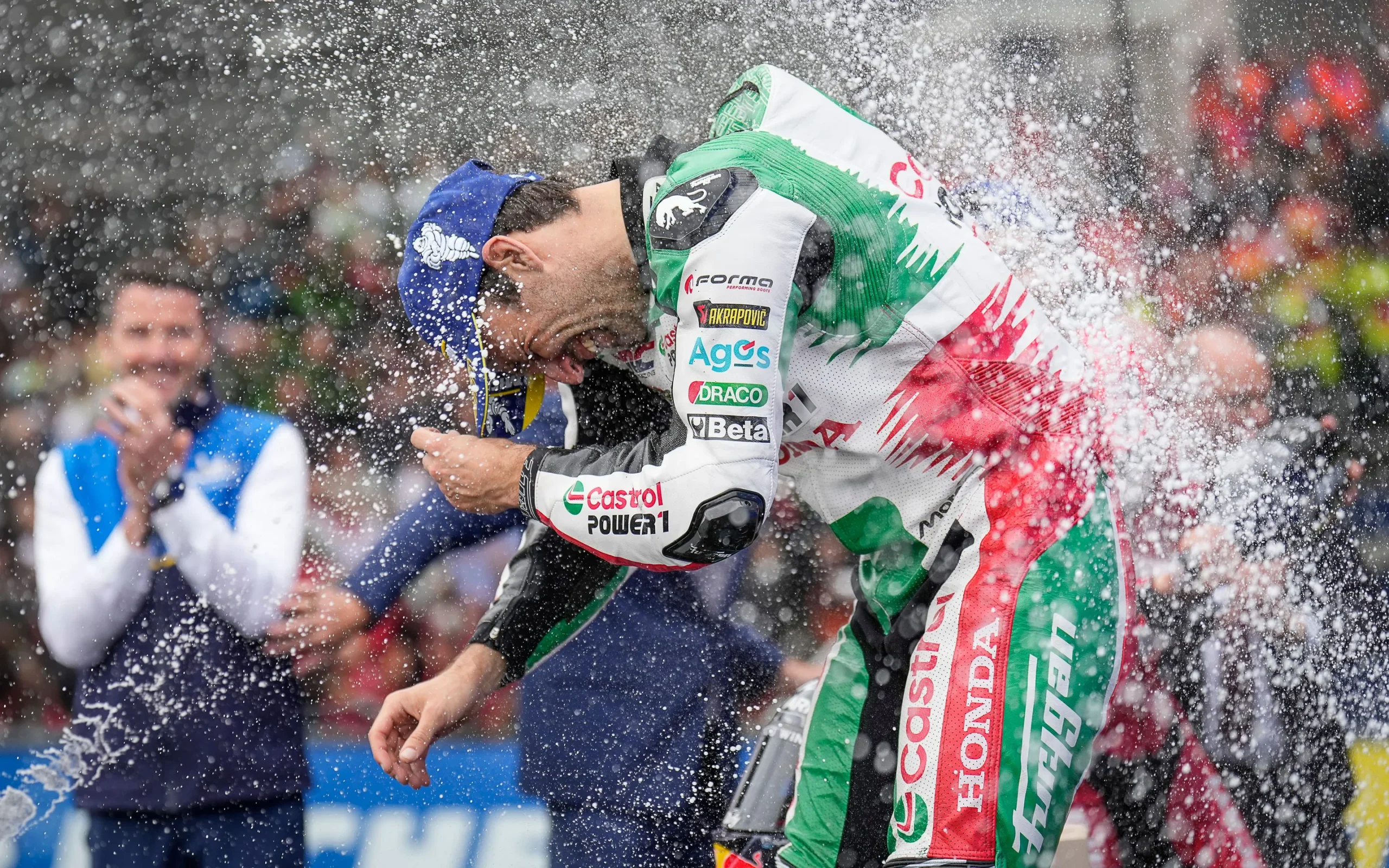 MotoGP 2025 French Grand Prix Race Le Mans Johann Zarco Celebrating Victory on Podium